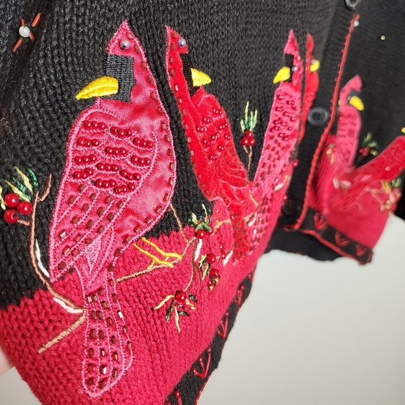 NWT White Stag Cardinal Embroidered Embellished Black Knit Cardigan 22/24 3X - Picture 13 of 16